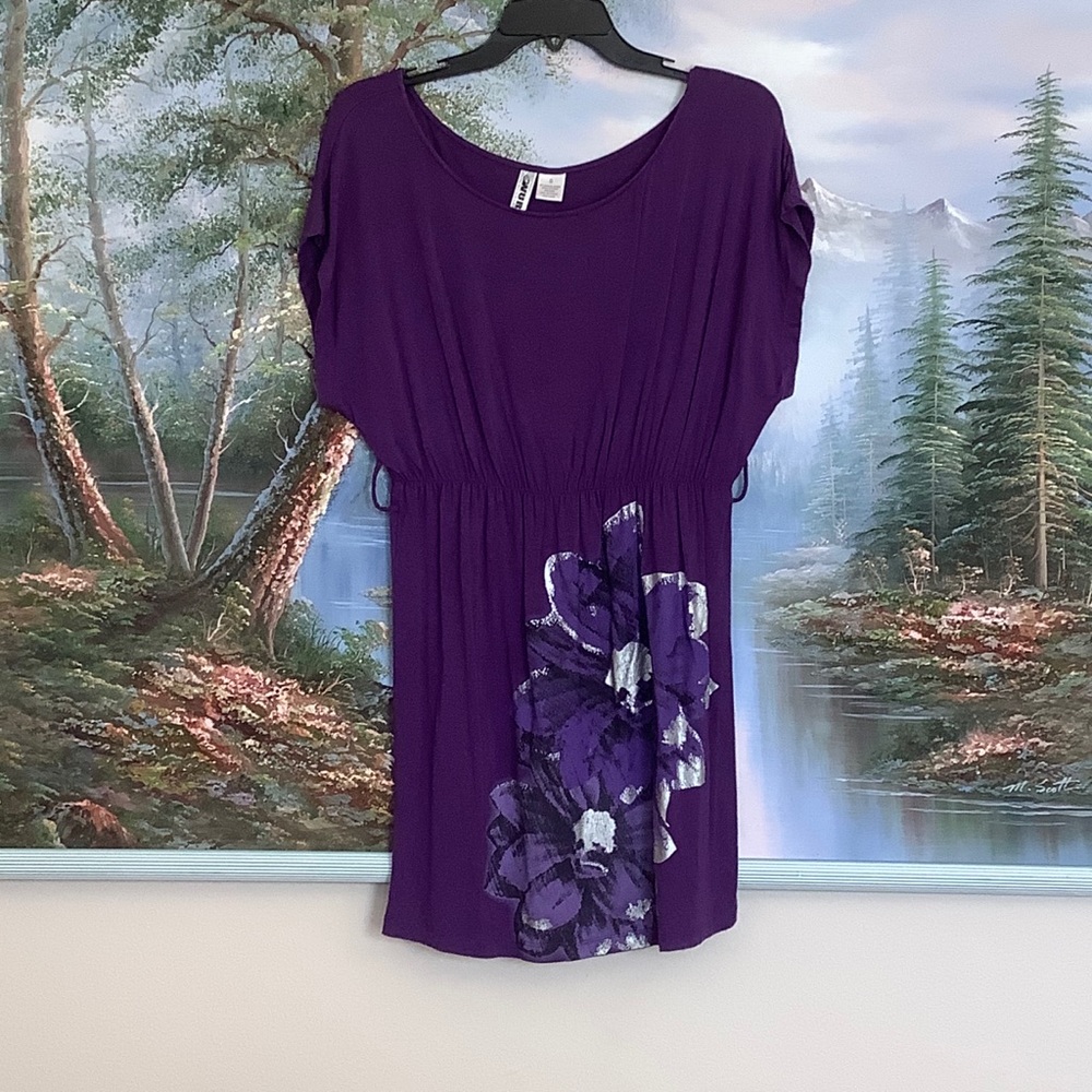 Purple Mini Dress with Silver Flowers